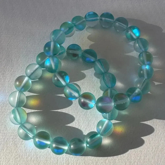 Set of 2! Blue Round Semi-Transparent Stretch Bracelets - Picture 3 of 4